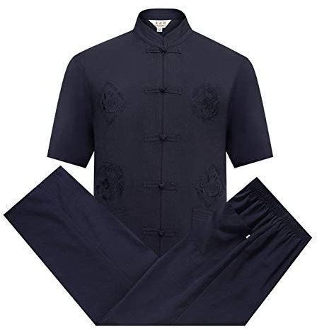 huateng Uomo Tang Suit Tradizionale Cinese Abbigliamento Arti Marziali Kung Fu Costume Hanfu Manica Lunga/Manica Corta Camicia Cappotto Tops e Pantaloni