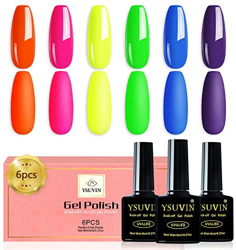 Yueshop Neon Gel Nail Polish,6PCS Green Orange Blue Yellow Pink Purple Summer Rainbow Colors Nail Gel Polish Soak Off UV LED,Gel Nail Varnish Sets For Women,8ML