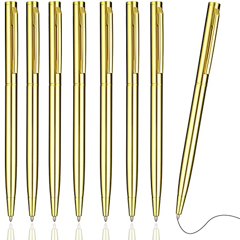TIESOME 8 st guld kulspetspenna, 1 mm infällbar kulspetspenna svart bläckpennor klick gel bläck kulspetspenna för bröllop företag kontor studenter lärare (guld)