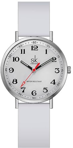 SHENGKE SK Ultradünne Mode-Peeling-Damenuhr für medizinisches Fachpersonal, Krankenschwestern, Ärzte, Studentenuhr mit leicht ablesbarem Zifferblatt, buntes Silikonband (Grey)