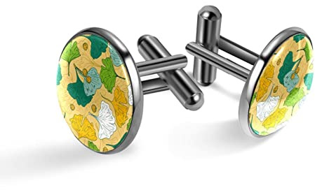 Manschettenknöpfe für Herren Männer,Muster von Gingko klassische Manschettenknöpfe schwarz für Anzug, Hemd, Hochzeit, Geschäft, Geburtstag, Schmuck, Geschenk