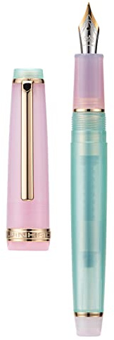 Jinhao 82 Füllfederhalter, Goldener Rand, extra feine Feder, Rosa und Seeblau, transparenter Schaft mit Konverter