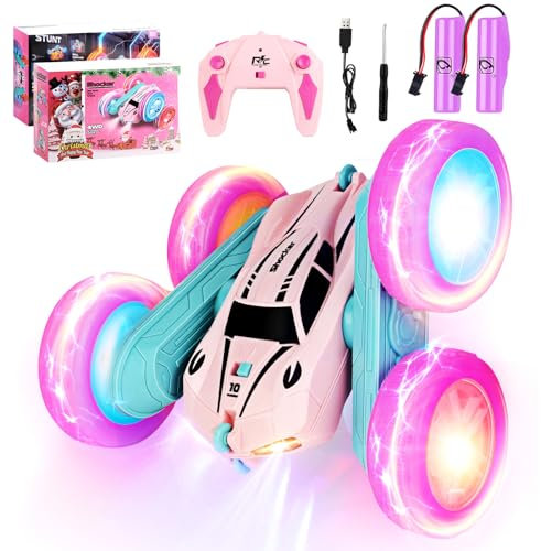 ODAPTO Ferngesteuertes Auto Crawler für Mädchen 6-12+ Jahre, RC Spielzeugauto mit LED Licht, 2.4Ghz 4WD, 360° Flip, inkl. 2 Aufladbaren Batterien（Rosa）