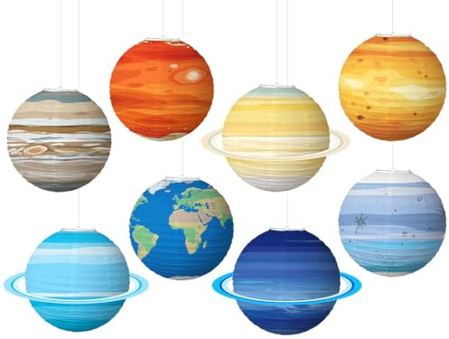 Hitopin 8 st planetlyktade dekoration, papperslykor planeter, barnsolsystem lykta, hängande planetlykta, rymden tema festdekoration (30 x 30 cm)
