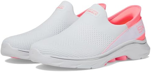 Skechers Damen GO Walk 7 MIA, White Textile/Neon Pink Trim, 37 EU