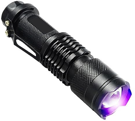 Fiorky Lampe de Poche LED 365 nm/395 nm, Torche ultraviolette alimentée for Batterie, Lampe d'inspection, vérification de l'argent, Outils de détection de Taches d'urine pour Animaux de c