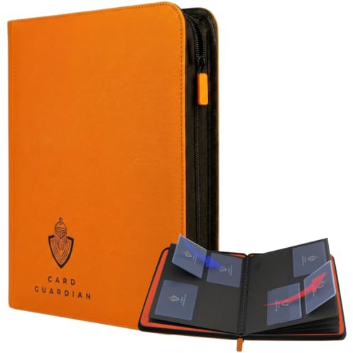 Card Guardian – Toploader 4 fickor premiumbinder med dragkedja för 160 kort – sidoladdade fickor – kompatibel med sport- och samlarkort TCG (orange)
