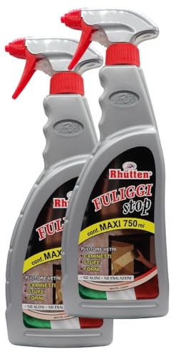 Detergente Schiuma Spray FULIGGI STOP, Pulitore Vetri Di Caminetti, Stufe e Forni. Scioglie Il Grasso e Le Incrostazioni Su Fornelli, Spiedi, Barbecue e Griglie 750ml (2 Spray)