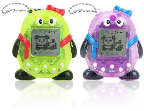 NHQZ Lot De 2 Jeux Électroniques Pour Animaux De Compagnie, Jouet Virtuel Portable Pour Animaux De Compagnie, Tamag0-tchi, Console De Jeu, Connexion Tamag0-tchi, Animal Électronique (Violet/Vert, C)