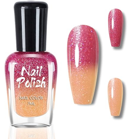 Färgändrande nagellack – orange pumpa temperaturkontrollerat nagellack med färgförändringseffekt – 7 ml långvarig snabbtorkande nagelpolering, ingen UV-färglack för nagelkonst gör-det-själv (orange)