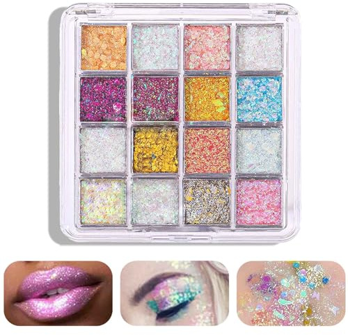 16 couleurs de paillettes pour le visage, accessoires de festival pour le visage, le corps, les yeux, les cheveux, les ongles, durables pour les fêtes, les mariages, les spectacles, la musique
