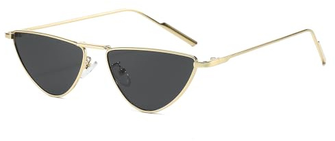 YAMEIZE Occhiali da Sole Poligono per Donna e Uomo Vintage Retrò Montatura Metallo Piccoli Stretti Anni '70 Occhiali da Sole Irregolari Protezione UV400 (Oro Grigio)