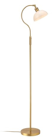 O’Bright Heritage - Banker’s Floor Lamp, 3-Level Touch Dimming, Adjustable Tilt Shade, Removable Lampshade Design, E26 Socket with 6W Dimmable LED Bulb, White Jade Glass Shade, Antique Brass