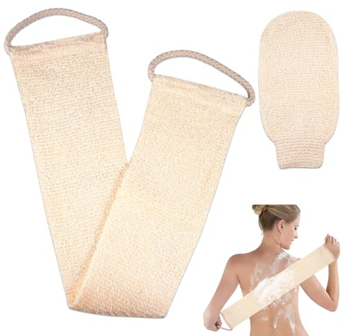 Sangle Lave Dos Exfoliant, Ensemble de Gommage Dorsal, Gant Exfoliant Corps, pour Exfoliation Complète, Massage Relaxant, Baignade, pour le Bain pour Bains du dos Corps, pour Hommes et Femmes (Beige)