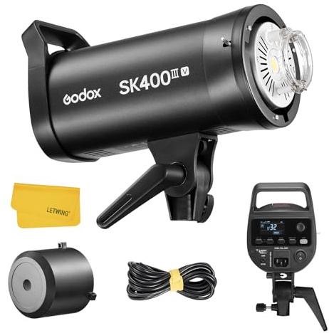 Godox SK400III-V SK400IIIV Flash de Estudio, 400Ws Monoluz Bowens Mount, Sistema X 2.4G Inalámbrico, Reciclaje de 0,1-1,5 s, Lámpara de Modelado LED de 10W