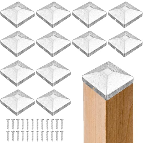 Tapas para Postes de Valla,12 Piezas Tapa para Postes de Madera 7x7cm,Tapas de Poste de Valla de Madera de Metal,Tapones para Poste,para Proteger Postesi de Maderas