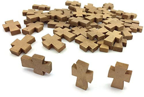 50 minni Holzkreuze Rosenkranz Kreuz Holzkreuz kruzifix Holz Kreuzchen hellbraun mit Lochung (Braun)