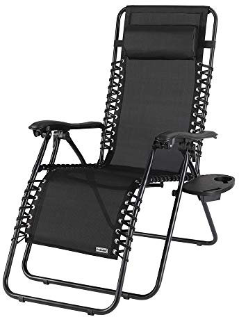 Casaria Chaise Longue de Jardin inclinable Chaise Pliable avec Porte-gobelet Appui-tête Fauteuil Relax Transat Jardin Noir