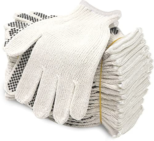 Evridwear Cotton Polyester String Knit Shell Safety Protection Work Gloves for Painter Mechanic Industrial Warehouse Gardening Construction Men & Women 12 Pairs, With one Side Dots, L Size