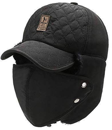 Adantico Herren Fliegerhüte 2-in-1Wintermütze Ohrenklappenkappe mit Abnehmbarer Maske (Blau) (Schwarz)