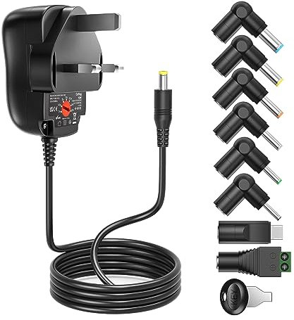 12W Universal Power Adapter AC Charger - 12V 9V 7.5V 6V 5V 4.5V 3V 1000mA 1A Multi Voltage DC Power Supply Portable DC Power Transformers for Small Home Electronic Devices Tablet BT Speakers LED Light