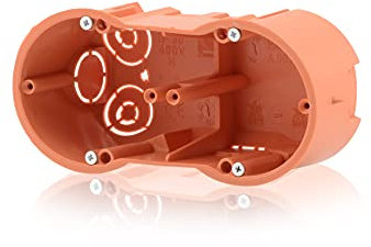 Boîte d'encastrement Boîte de jonction profonde 2gang Boîte d'interrupteur double Trou fraisé Ø 68mm, Hauteur 60mm, Orange IP30 650°C pour les dispositifs de montage, vis incluses