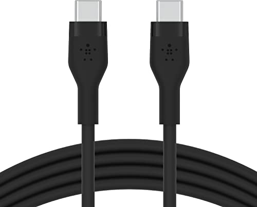 Belkin BoostCharge Flex silicone USB C charger cable, USB-IF certified USB type C to USB type C charging cable for iPhone 16, 15, Galaxy S24, S23, iPad, MacBook, Note, Pixel and more - 2m, black