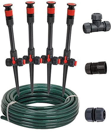 Eden 98063 Multi-Adjustable Flex Design Above Ground Irrigation Garden Sprinkler System, Sprinkler & Hose, DIY Plant Watering Set