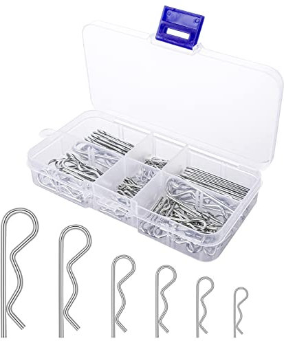 100 Stück Splinte Set Edelstahl R Clips Splinte mit aufbewahrungskiste Sortiment Kit Haltefeder Anhängerkupplung Splinte für LKWs Traktoren Rasenmäher Autos Wohnmobil (6 Größen)
