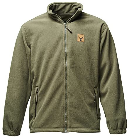 Baddery Fleecejacke Herren - Hirsch (Leder-Patch) Jägerjacke - Jagdjacke Männer - Geschenk für Jäger - Kleidung Jagd Zubehör (Fleecejacke Army L)
