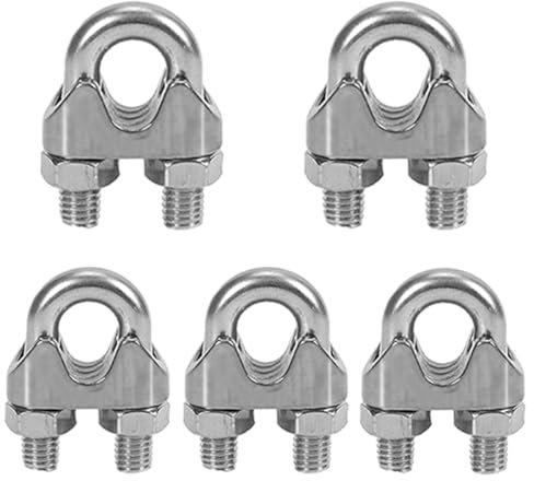 PHCOZY 5 Pcs Tensor Cuerda tendedero Cable de Acero Inoxidable Clip Cable Acero Abrazadera de Cables Fuerte y Duradero Cable de Bloqueo Seguro Adecuado para Sujetar alambres y Cables