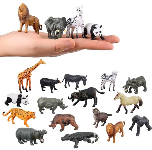 FLORMOON 16 figuras de animales pequeños, juguetes realistas de animales salvajes para cupcakes, juguetes educativos, regalo de fiesta de cumpleaños para niños pequeños