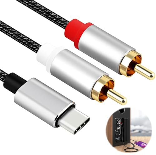 LEIBOCHAO Audio Cable USB C a 2RCA 1m, Cable RCA a USB-C, Adaptador de Auriculares Tipo-C a RCA Cable de Audio para Teléfonos Inteligentes, Tabletas, Altavoces, etc.