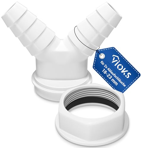 VIOKS Abfluss Waschmaschine Doppelanschluss 1 1/2 Zoll Schlauchanschluss & Y-Verteiler Zulaufschlauch Waschmaschine Geschirrspüler Anschluss