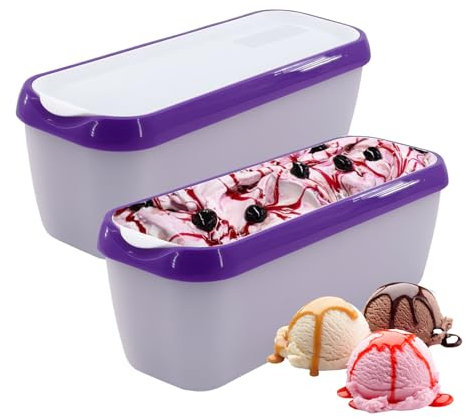 UNISOPH Lot De 2 Bacs À Glace Réutilisables Avec Couvercle En Silicone - 1,5 L - Bac A Glace Maison,Pour Glace Faite Maison - Pour Crème Glacée, Yaourt