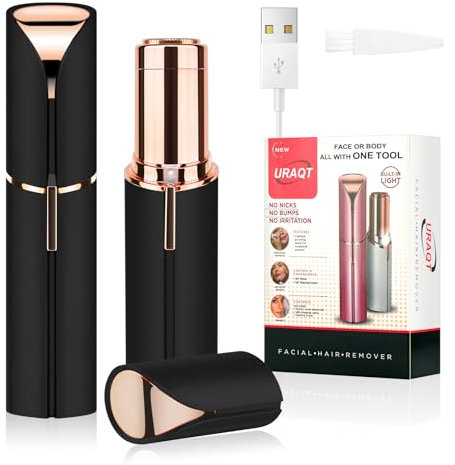 URAQT Epilatore Viso Donna, Depilatore Rasoio per Viso, USB Ricaricabile Rasoio Viso Donna, con LED e USB, Rasoio Elettrico Indolore per Viso, Labbra, Baffetti, La Zona Bikini(Nero)
