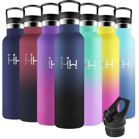 Motswedi Botella Termica, 1000ml sin BPA, Botella Agua Acero Inoxidable, Frio/Calor, Botella Agua con Pajita, a Prueba Fugas, Botella Agua Termica para Deporte, Oficina, Ciclismo, Azul Oscuro & Negro