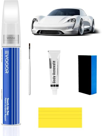 EVOOOR Bianco Kit 2 in 1 per ritocco della vernice dell’auto con cancellatore di graffi – Riparazione auto, riparazione graffi, soluzione rapida e semplice
