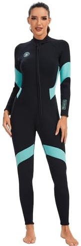 Lemorecn Trajes húmedos para mujer, trajes de neopreno ultra elásticos de 2 mm para mujer, con cremallera frontal, traje de buceo de cuerpo completo para deportes acuáticos (UK0221-GREEN-S)
