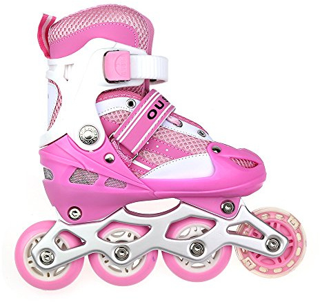 Belfoyer Roller Enfant Garçon Fille Réglable, Patins à roulettes avec Roues LED Avant, Taille Ajustable M, Patinage Confortable pour Débutant(Rosa)