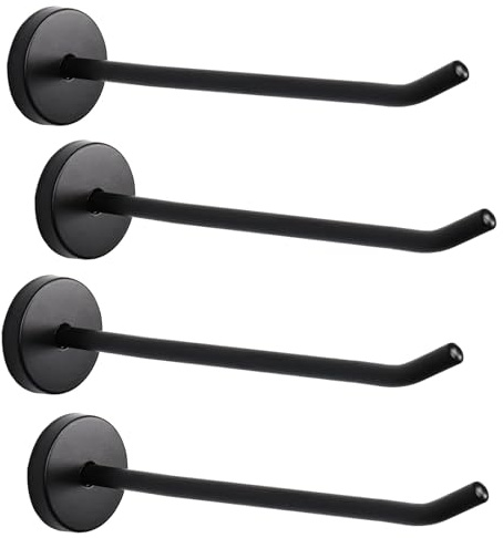 Rannb Lot de 4 crochets muraux robustes à long nez en acier inoxydable noir mat 145 mm de long