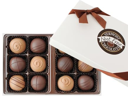 Vermont Nut Free Chocolates Boxed Chocolates (Truffle Assortment) 12-Piece, Nut-Free, Egg-Free, Kosher