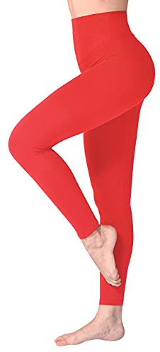 SINOPHANT High Waisted Leggings for Women, Buttery Soft Elastic Opaque Tummy Control Leggings, Plus Size Workout Gym Yoga(Red1,S-M)