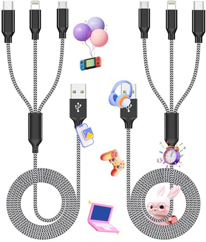 Firsting Multi Charging Cable,(2Pack 4FT) 3 in 1 Charging Cable for Multiple Devices, Nylon Braided Universal Charger Phone Charger Cord with Type-C,Micro USB,IP Port for iPhone16/15 Series/Phone&Pad