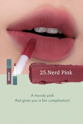 rom&nd Zero Velvet Tint 25 NERD PINK, Velvety Matte Finish, Liquid Lip Tint, Long Lasting, Creamy, Non-Drying, Smudge-Proof, Richly Pigmented, Smooth Texture