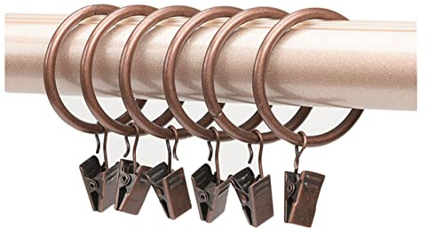 Anawakia Lot de 10 Anneaux de Rideaux avec Pinces Metal Rideau Clips Crochet, Draperie Rideau Clips avec des Anneaux (Le cuivre,Diamètre intérieur 45mm)