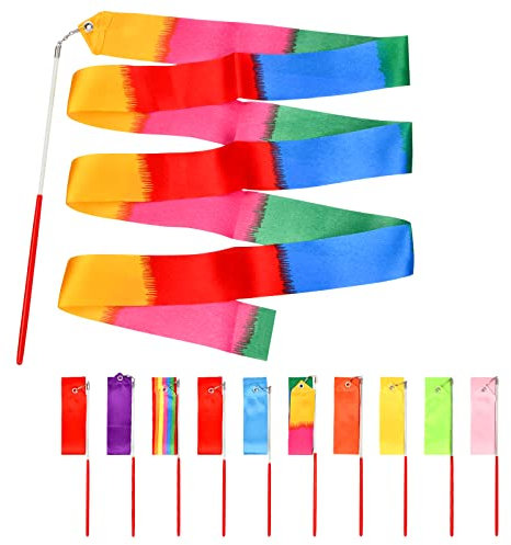 10 Stück Gymnastikband Tanzband, Rhythmic Gymnastics Bänder 2m Tanzbänder Streamer Gymnastik Bänder Rhythmikband, für Kinder Mädchen Tanzen Gym Zirkus, 10 Farben