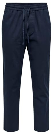 Only & Sons Pantaloni da Uomo ONSLINUS Crop Lin – Tapered Fit – XS S M L XL XXL, Navy Scuro, XL