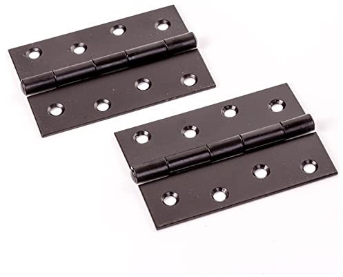 Heavy Duty 100mm Black Butt Hinges (4 Inch) – Pack of 2 | Internal & External Door Hinges for Cabinets, Cupboards, Gates, Sheds