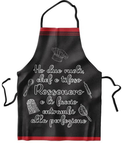 KAÏDENSÏ Idea Regalo Tifoso Calcio Originale - Grembiule da Cucina Divertente Chef Rossonero - Gadget Divertenti per Tifosi - Idee Regali Divertenti Originali